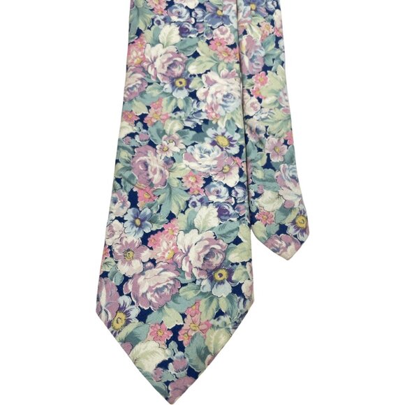 Lands' End Cotton Tie Flowers Floral Bright Pastel Colorful - Picture 1 of 8